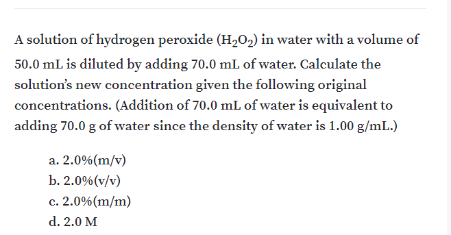 Answered A Solution Of Hydrogen Peroxide H2o2 Bartleby