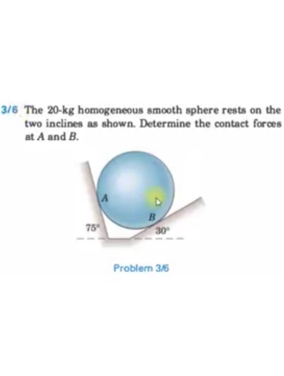 Answered: 3/6 The 20-kg Homogeneous Smooth Sphere… | Bartleby