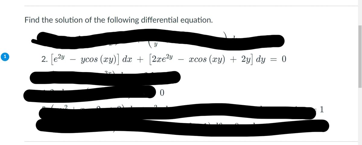 Answered 2 E V Ycos Xy Dx 2xe2y Xy Bartleby