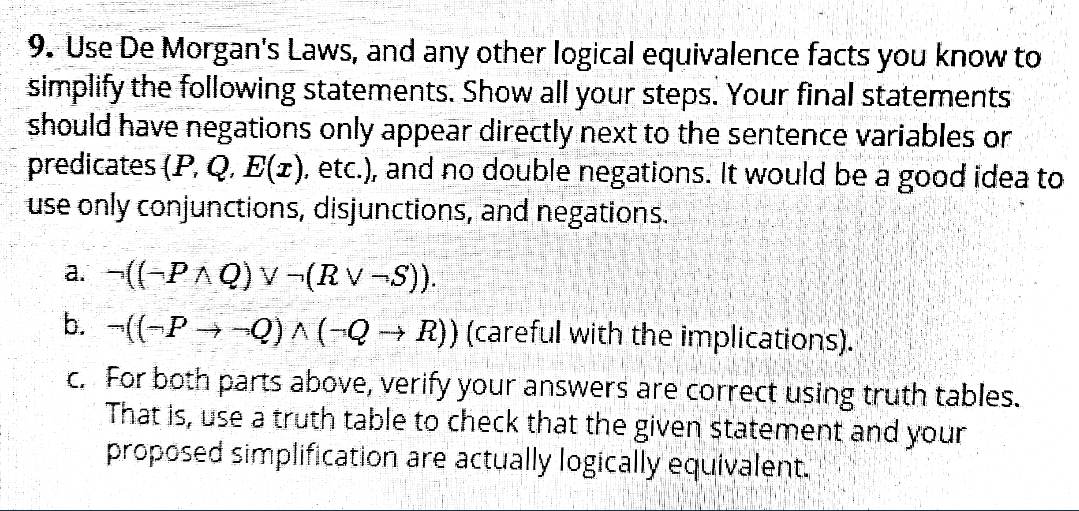 Answered 9 Use De Morgan S Laws And Any Other Bartleby