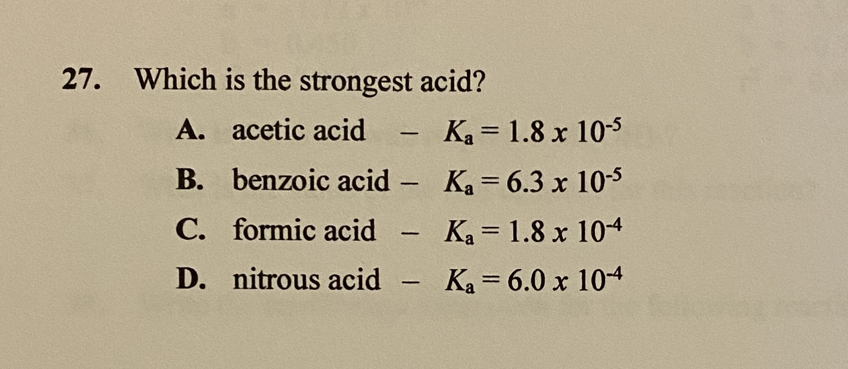 Answered 27 Which Is The Strongest Acid A Bartleby