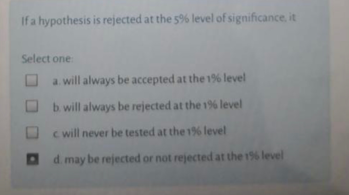 hypothesis is rejected at the 5 level of significance it