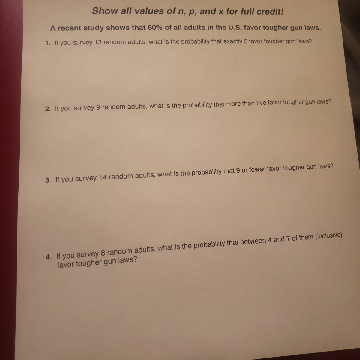 Answered Show All Values Of N P And X For Full Bartleby