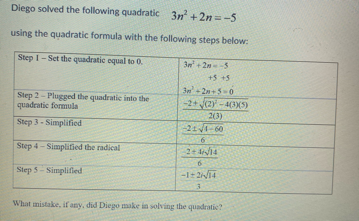 Answered Diego Solved The Following Quadratic 3n Bartleby