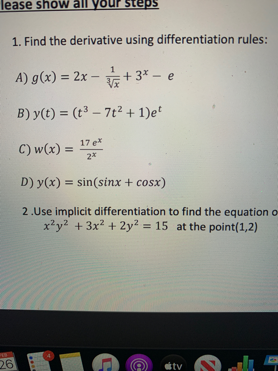 Answered 1 Find The Derivative Using Bartleby