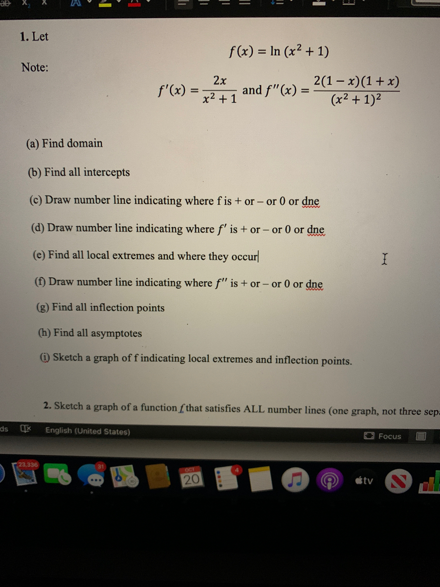 Answered 1 Let F X In X 1 3d Note 2x Bartleby