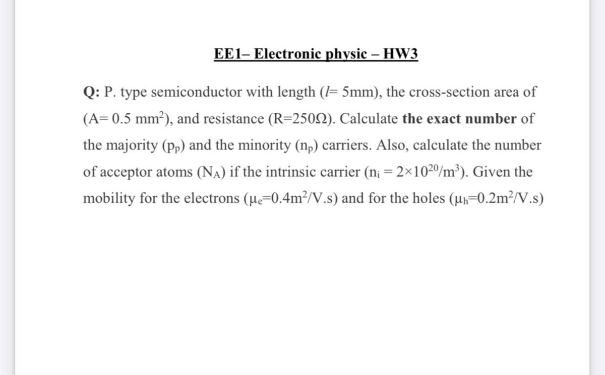 Answered Q P Type Semiconductor With Length Bartleby