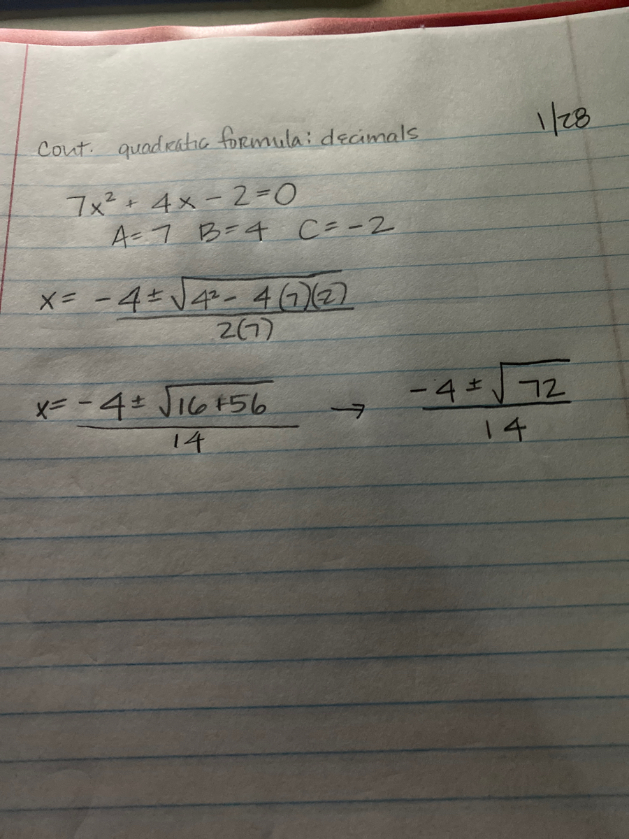 Answered Cout. quadratic formula decimals 7x²+… bartleby