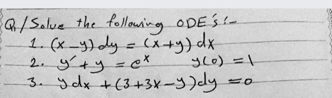 Answered Salve The Following Odes 1 X 4 Dy Bartleby