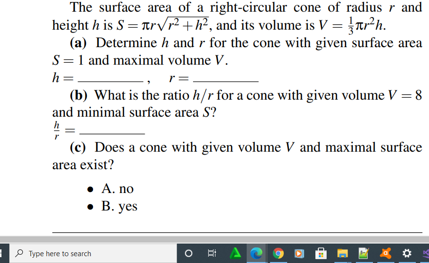Answered The Surface Area Of A Right Circular Bartleby
