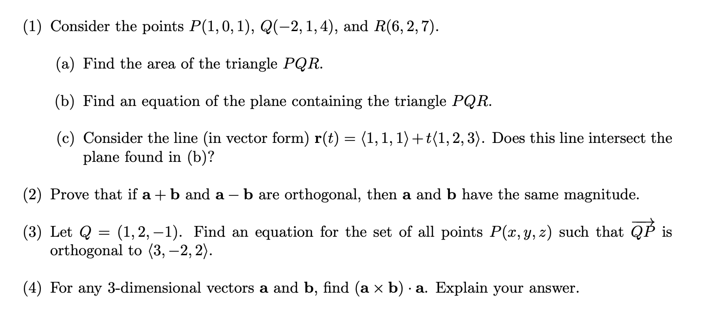 Answered 1 Consider The Points P 1 0 1 Bartleby