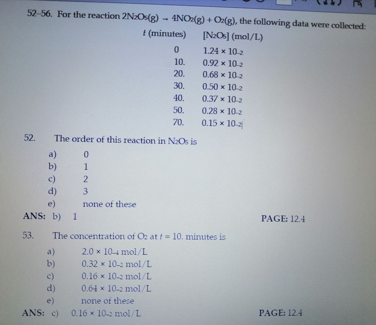 Answered 52 56 For The Reaction 2n2o5 G Bartleby