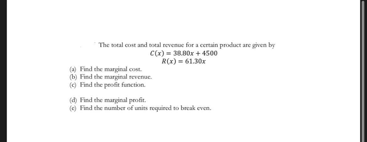 Answered The Total Cost And Total Revenue For A Bartleby