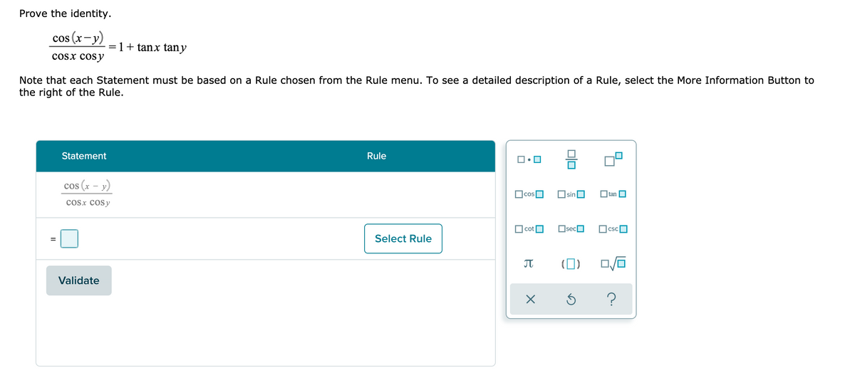Answered Prove The Identity Cos X Y 1 Tanx Bartleby