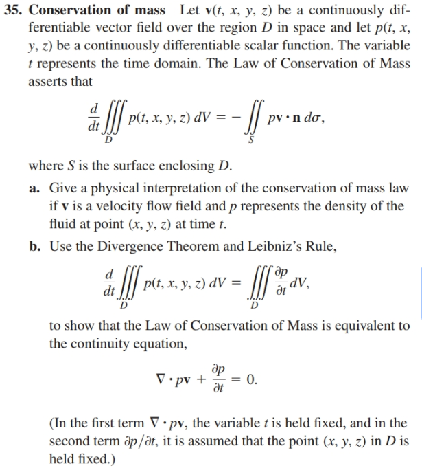 Answered 35 Conservation Of Mass Let V T X Y Bartleby