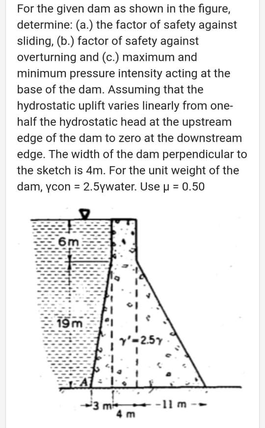 Answered For the given dam as shown in the… bartleby