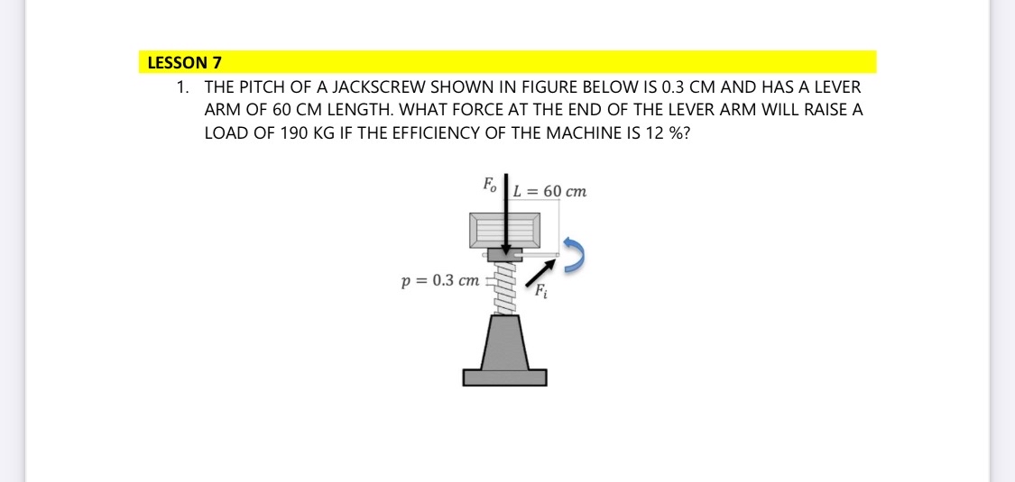 Answered 1 The Pitch Of A Jackscrew Shown In Bartleby