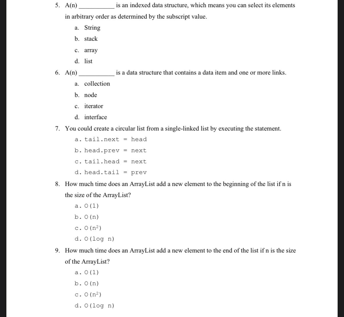 Answered 5 A N Is An Indexed Data Structure Bartleby