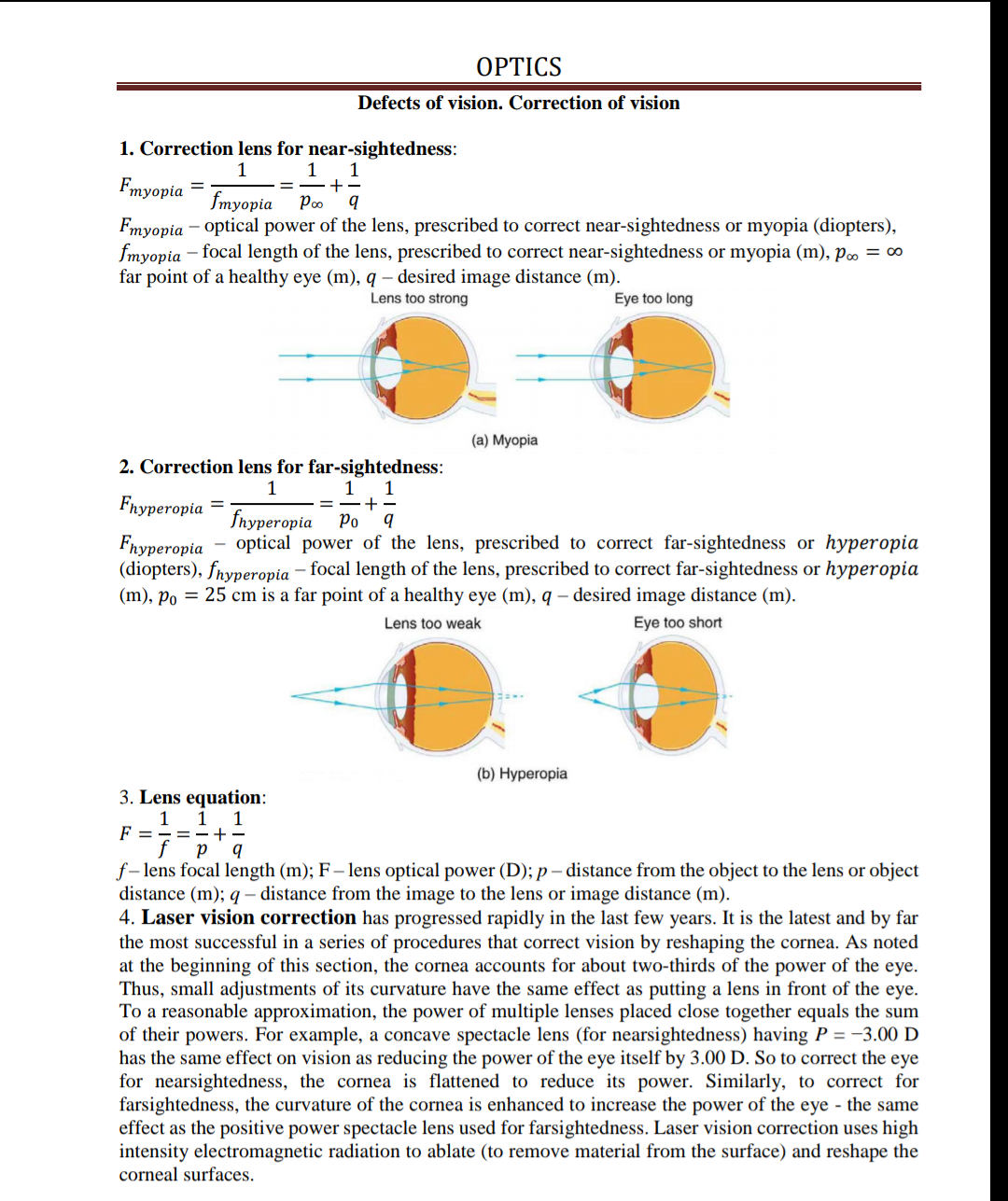 Answered Optics Defects Of Vision Correction Of Bartleby