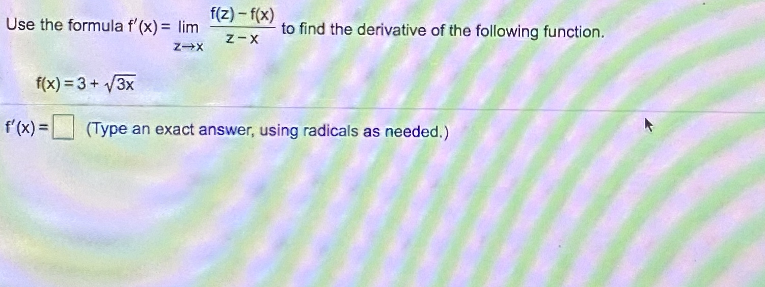 Answered F Z F X Use The Formula F X Lim Bartleby