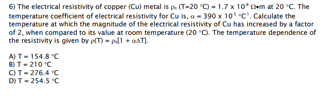Answered 6 The Electrical Resistivity Of Copper Bartleby