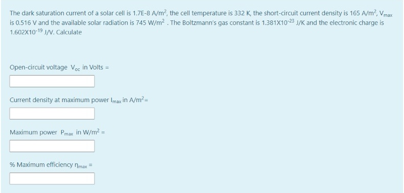 Answered The Dark Saturation Current Of A Solar Bartleby