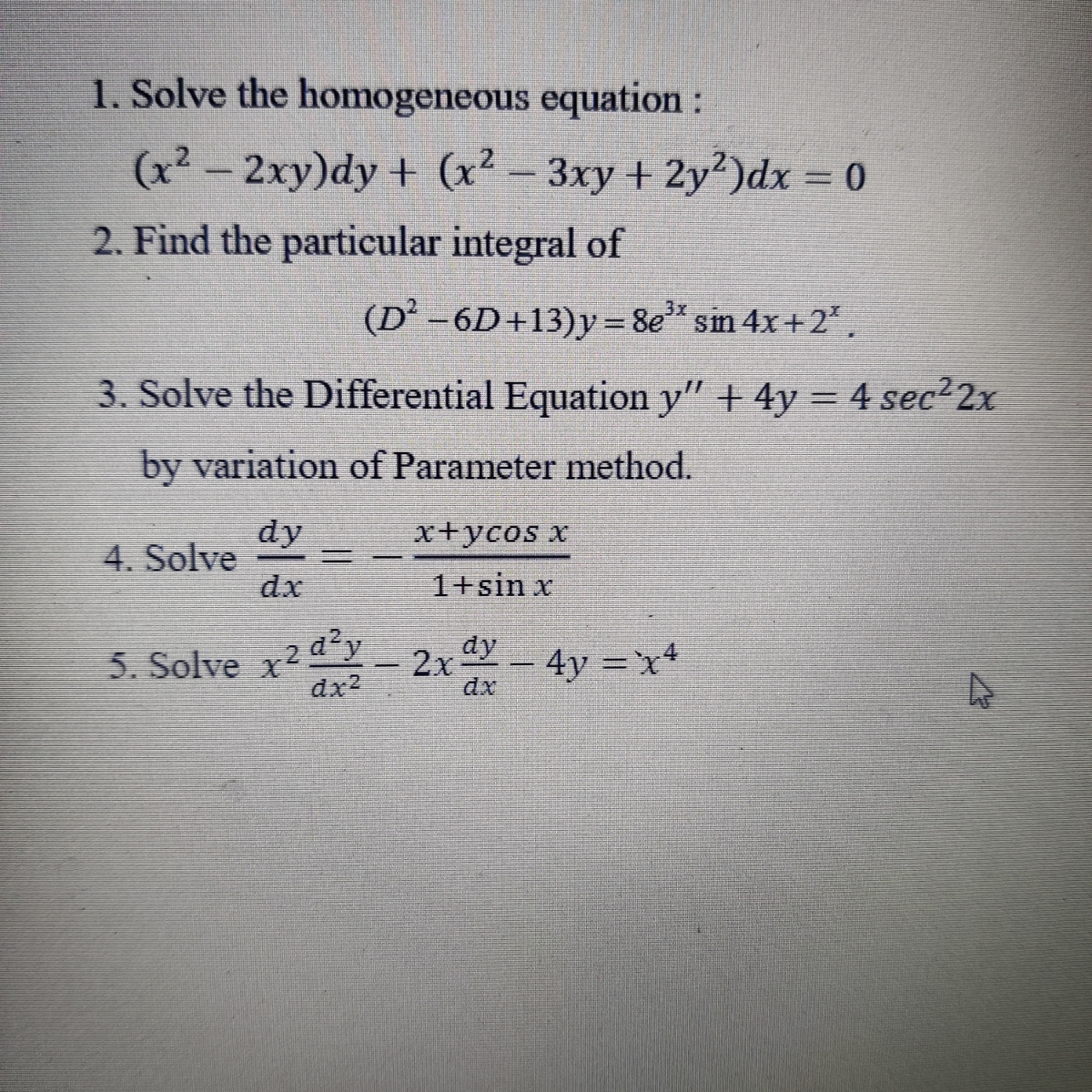 Answered Solve The Homogeneous Equation X Bartleby