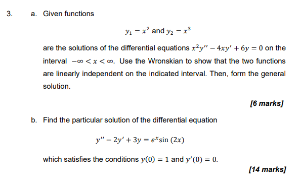 Answered 3 A Given Functions Y1 X And Y Bartleby