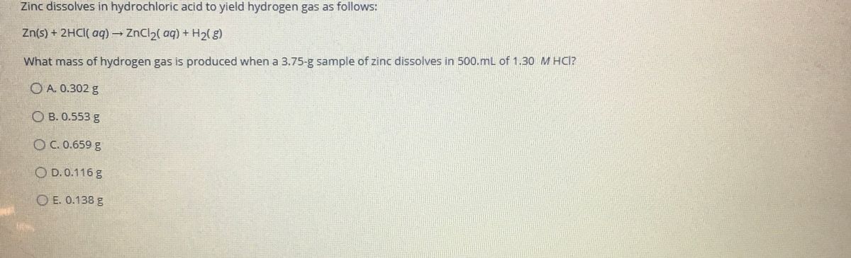 Answered Zinc Dissolves In Hydrochloric Acid To Bartleby