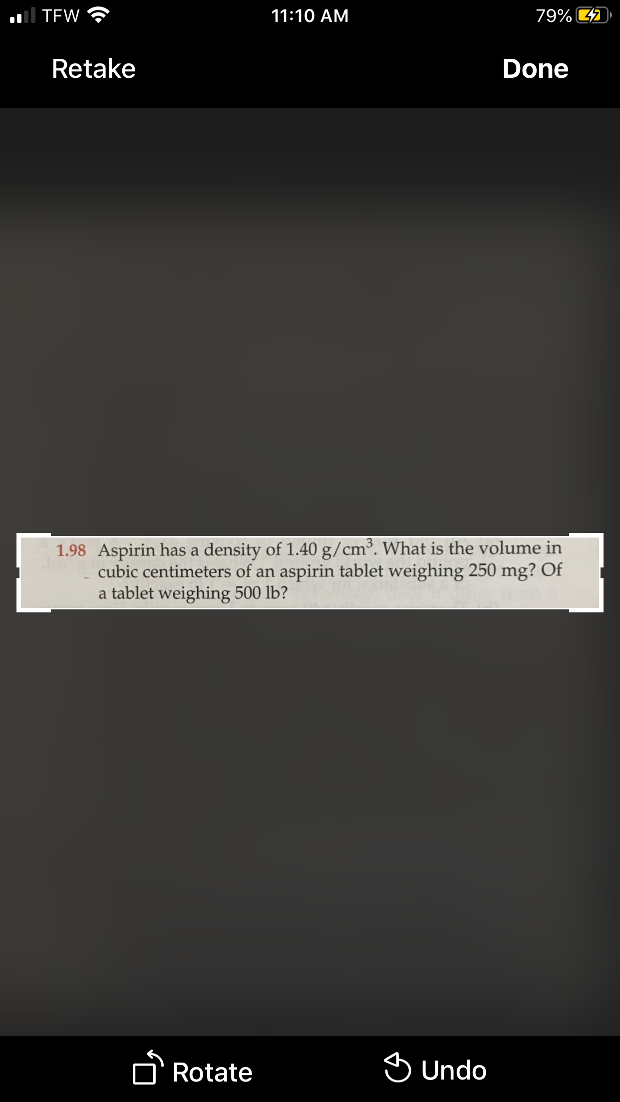 Answered 1 98 Aspirin Has A Density Of 1 40 Bartleby