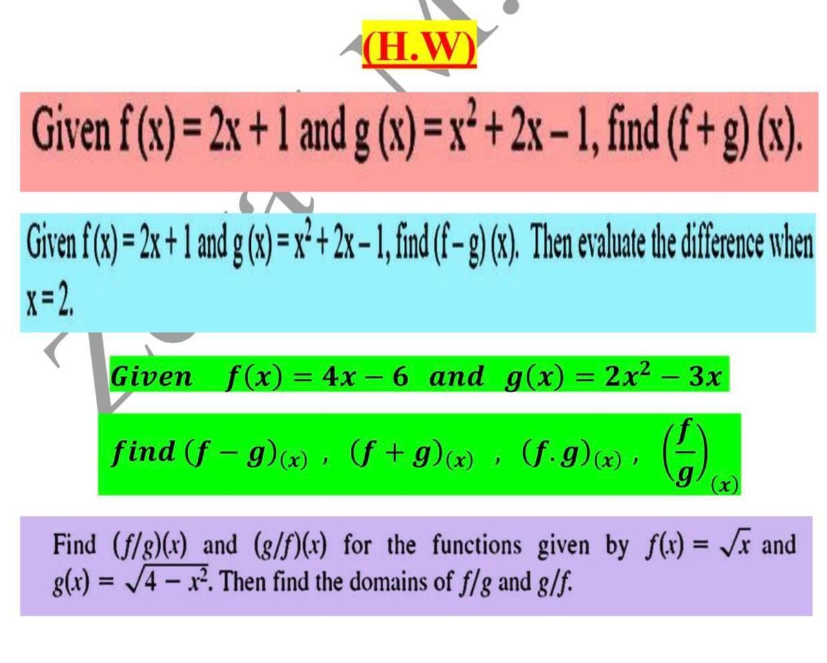 Answered H W Given F X 2x 1 And G X Bartleby