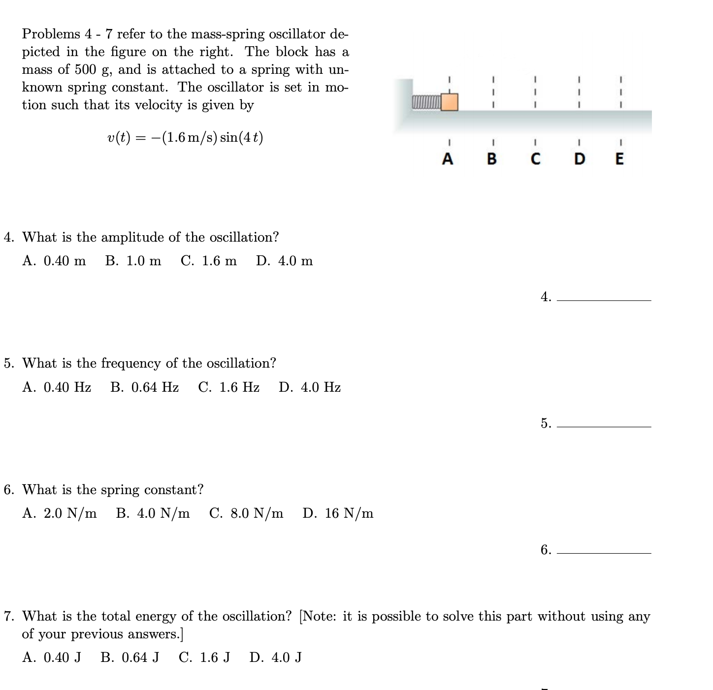 Answered Problems 4 7 Refer To The Mass Spring Bartleby