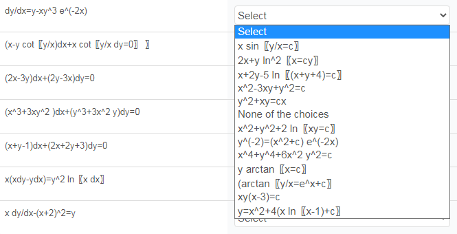 Answered Dy Dx Y Xy 3 E 2x Select Select X Bartleby