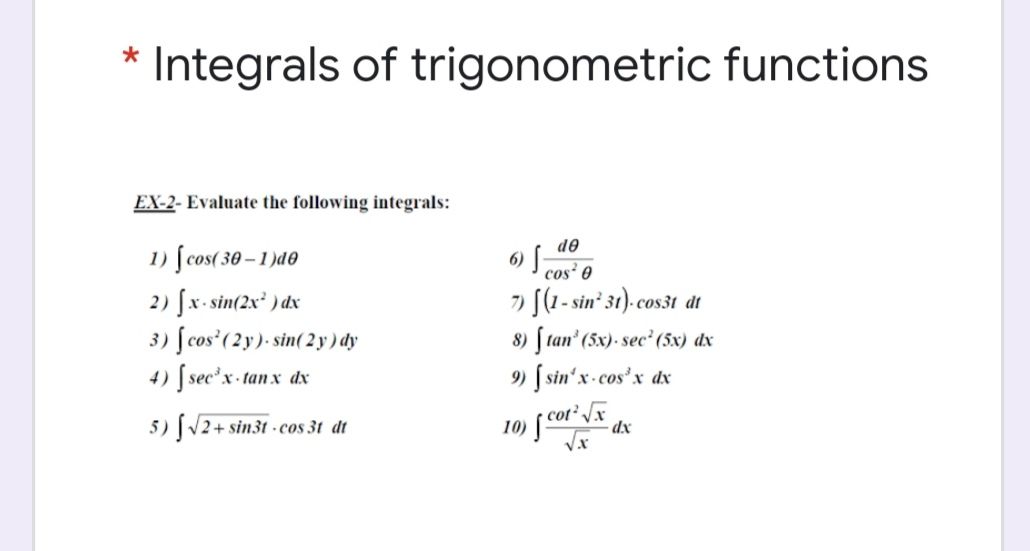 Answered Integrals Of Trigonometric Functions Bartleby