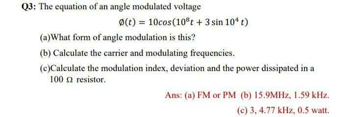 Answered Q3 The Equation Of An Angle Modulated Bartleby