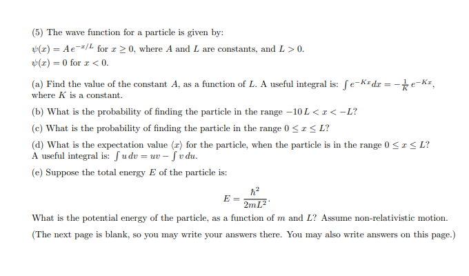 Answered 5 The Wave Funetion For A Particle Is Bartleby