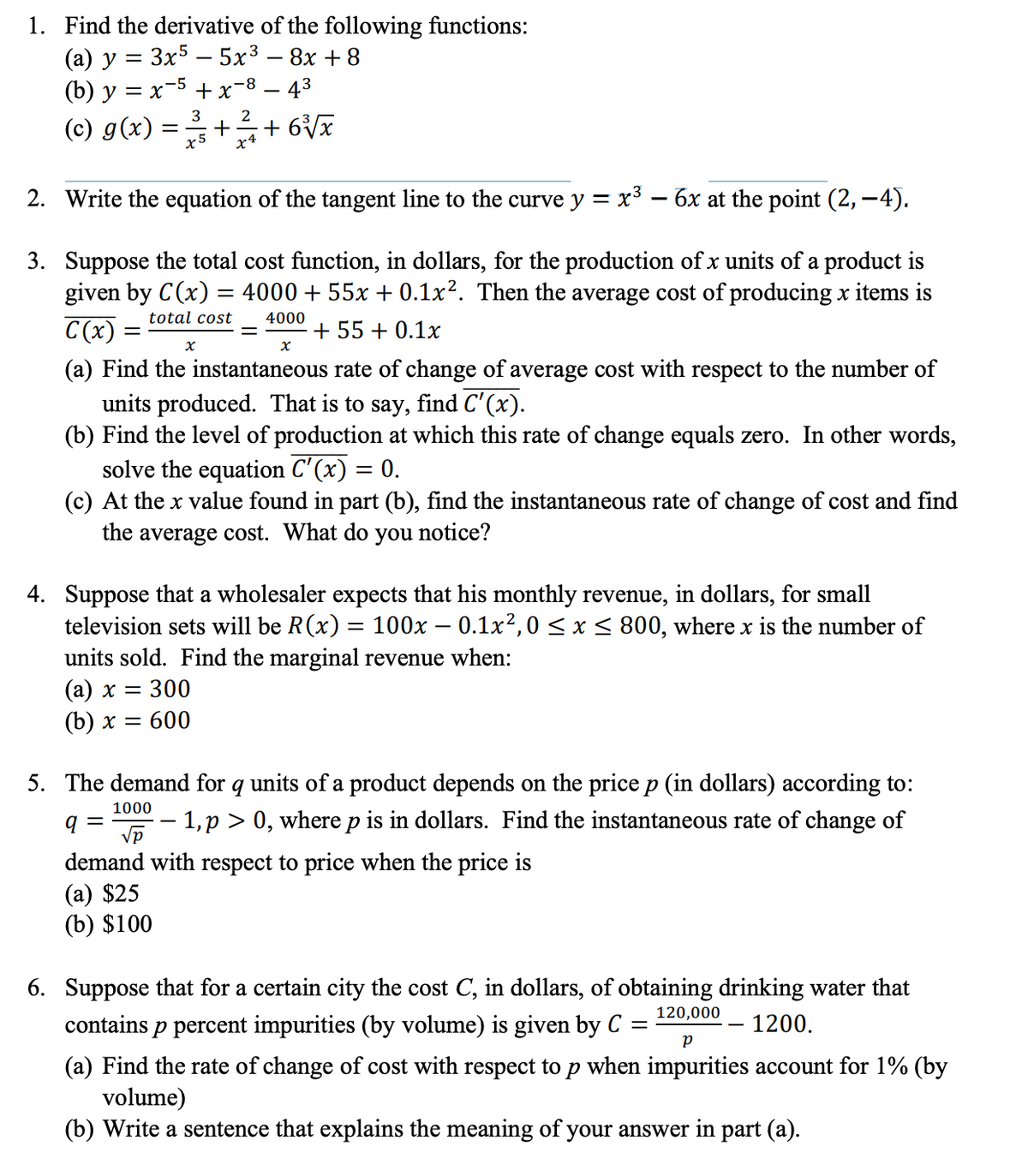 Answered 1 Find The Derivative Of The Following Bartleby