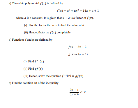 Answered A The Cubic Polynomial F X Is Bartleby
