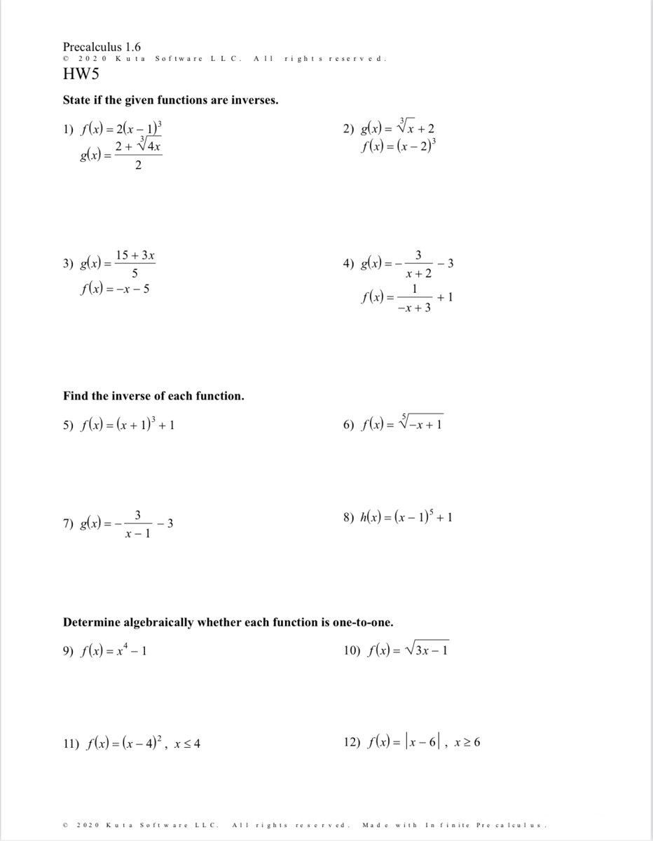 Answered: Find The Inverse Of Each Function. 5)… | Bartleby