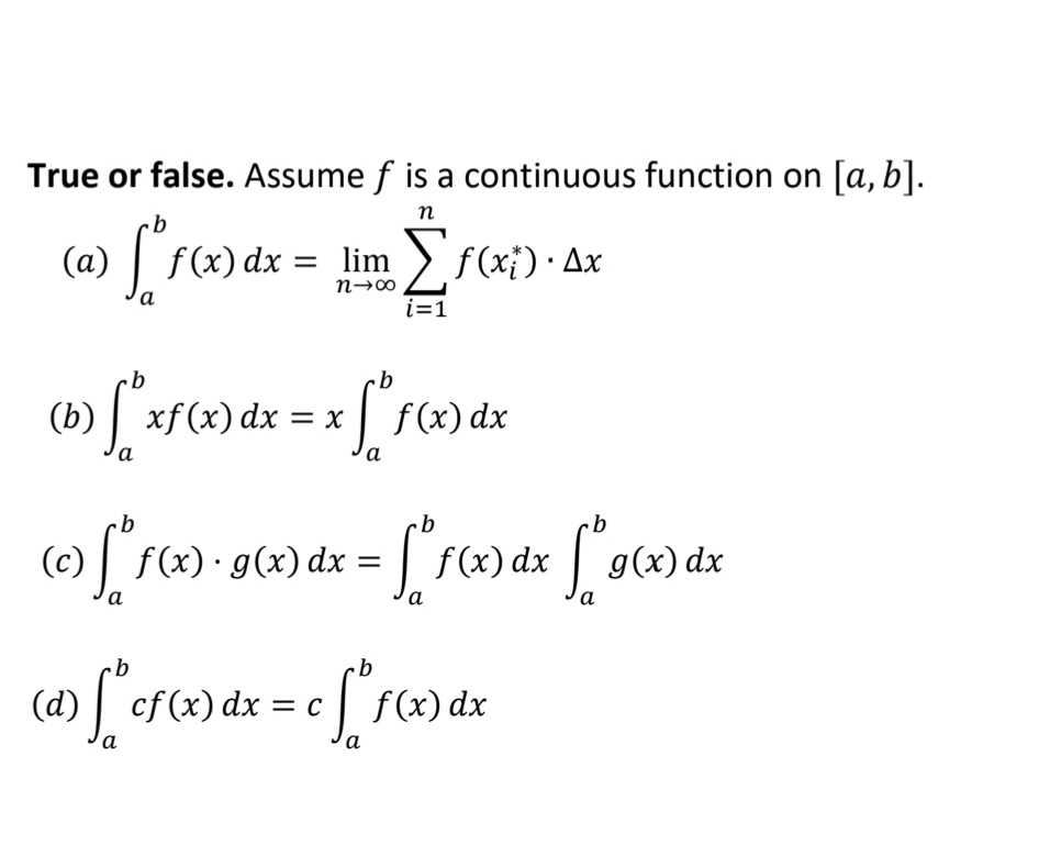 Answered True Or False Assume F Is A Continuous… Bartleby