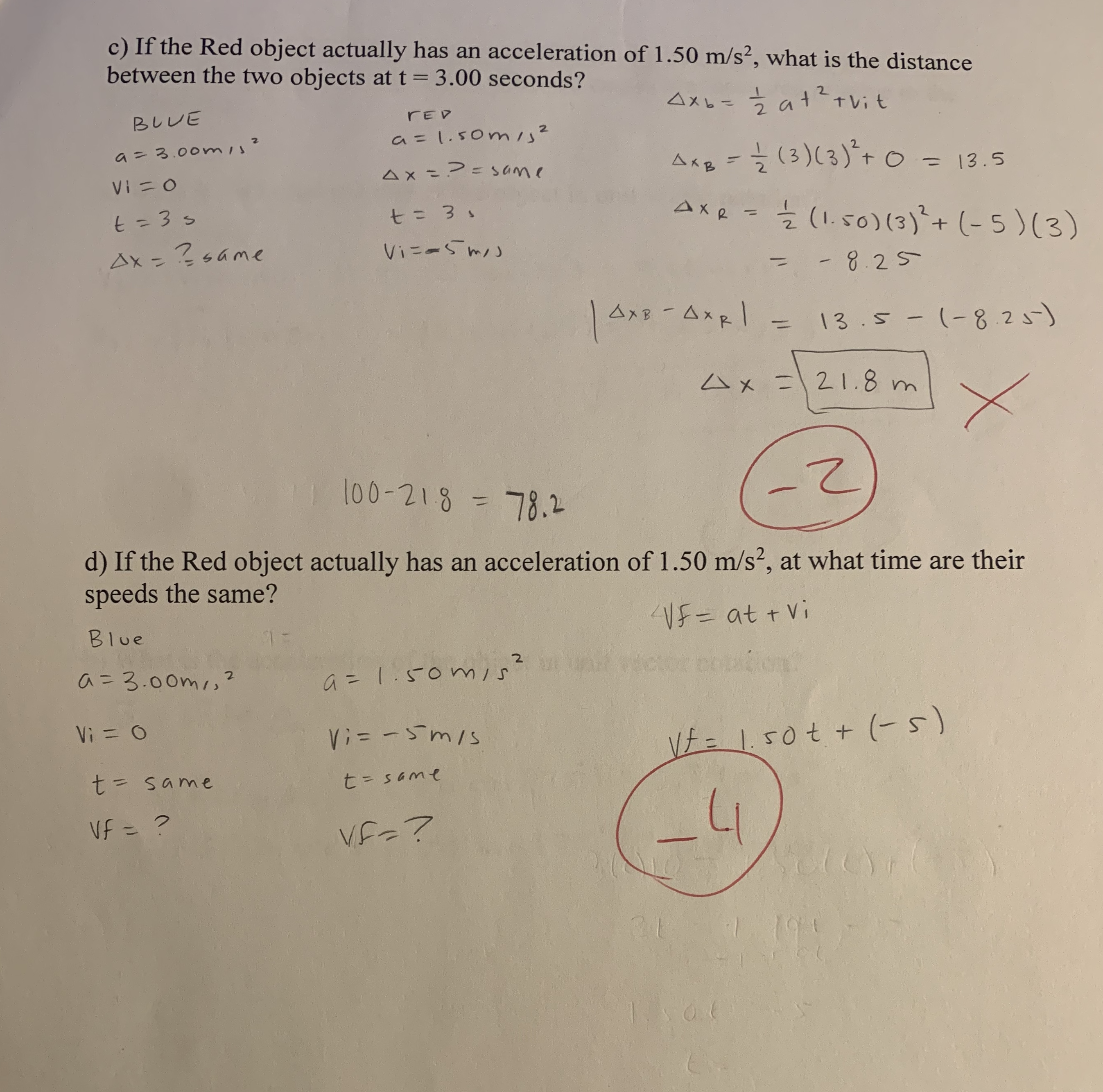 Answered 2 A Blue Has A Constant Acceleration Bartleby