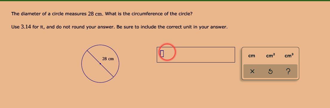 find the circumference of a circle with diameter 28 cm