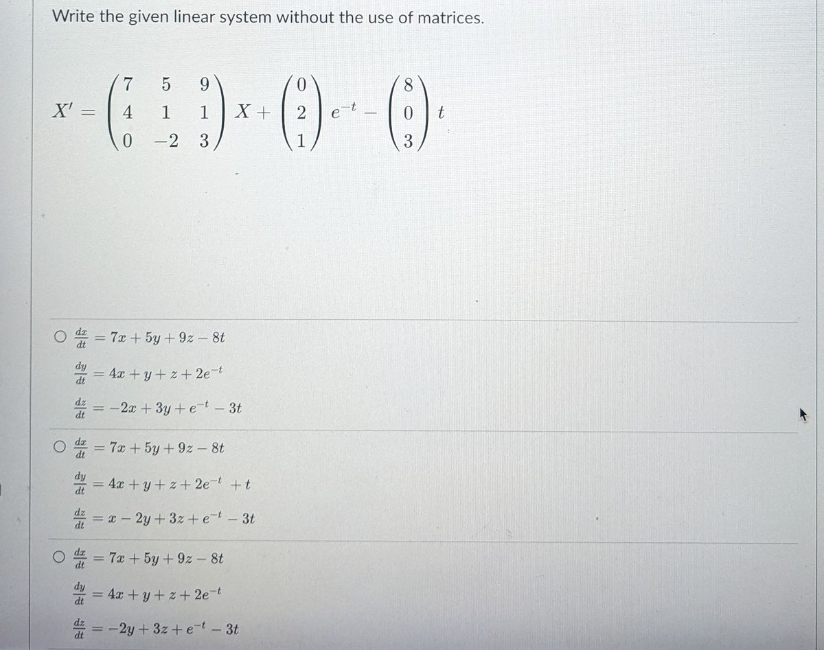 Answered 7x 5y 9z 8t Dy 4x Y Z 2e T Bartleby