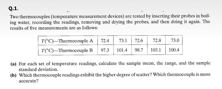 Answered: For each set of temperature readings,… | bartleby