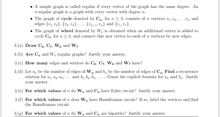 Answered: 3.(f) For which values of n does Wn… | bartleby