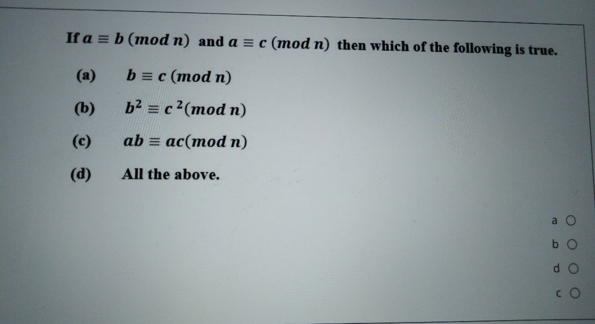 Answered If A B Mod N And A C Mod N Then Bartleby