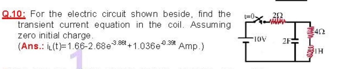 Answered Q 10 For The Electric Circuit Shown Bartleby