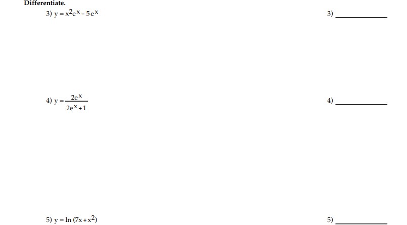 Answered Differentiate 3 Y X2ex 5ex 3 4 Bartleby