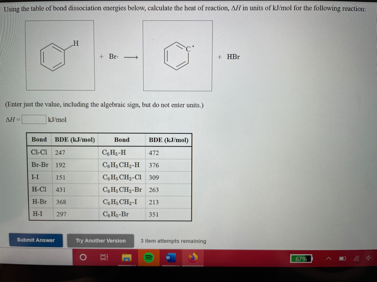 Answered Using The Table Of Bond Dissociation Bartleby