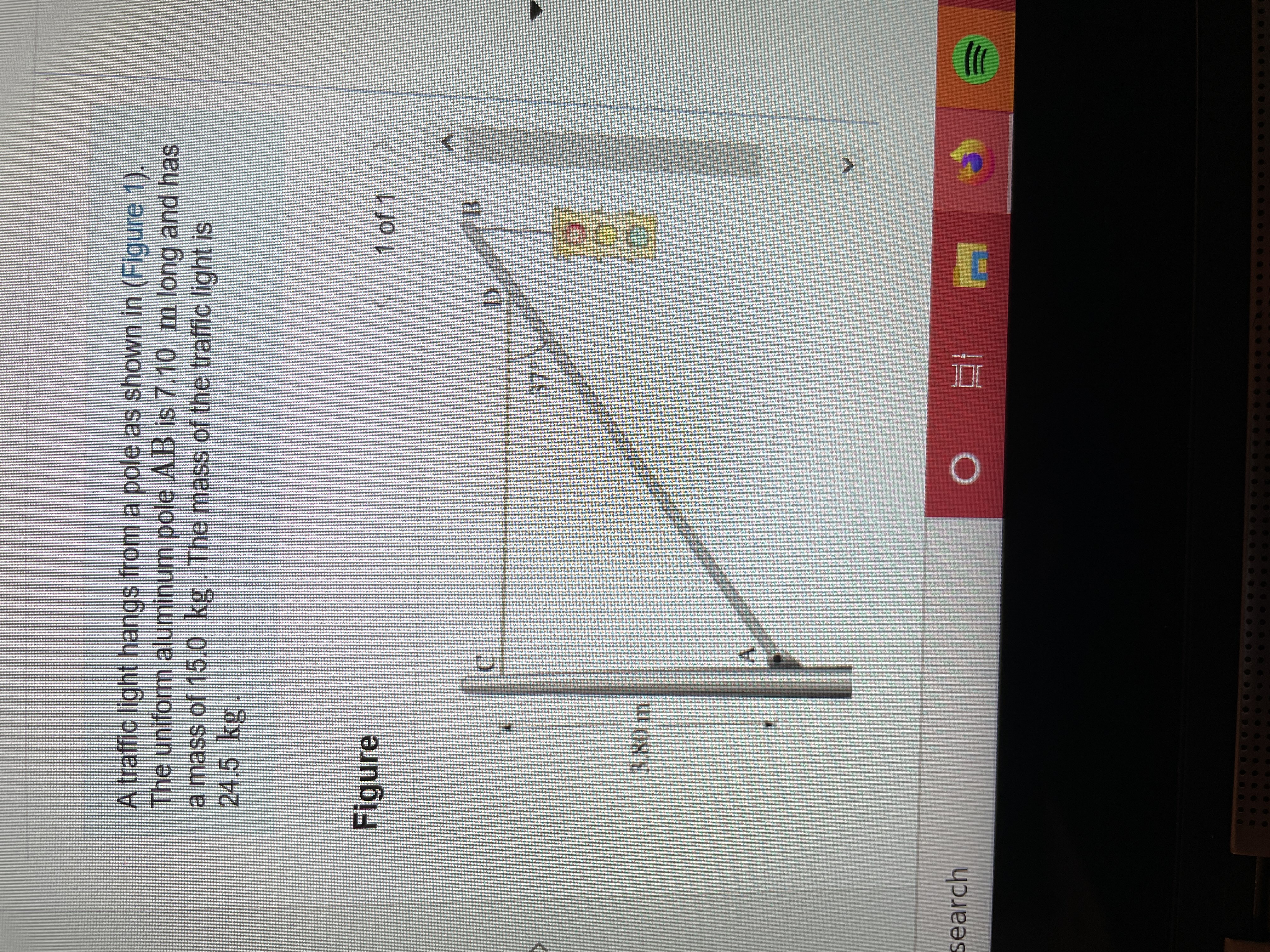 A traffic light hangs from a pole as shown in Tension In A Cable With A Traffic Light Torque Question Physics Forums